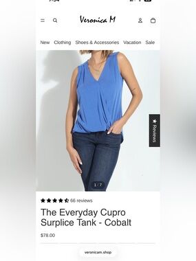 Veronica M The Everyday Cupro Surplice Tank - Cobalt Blue